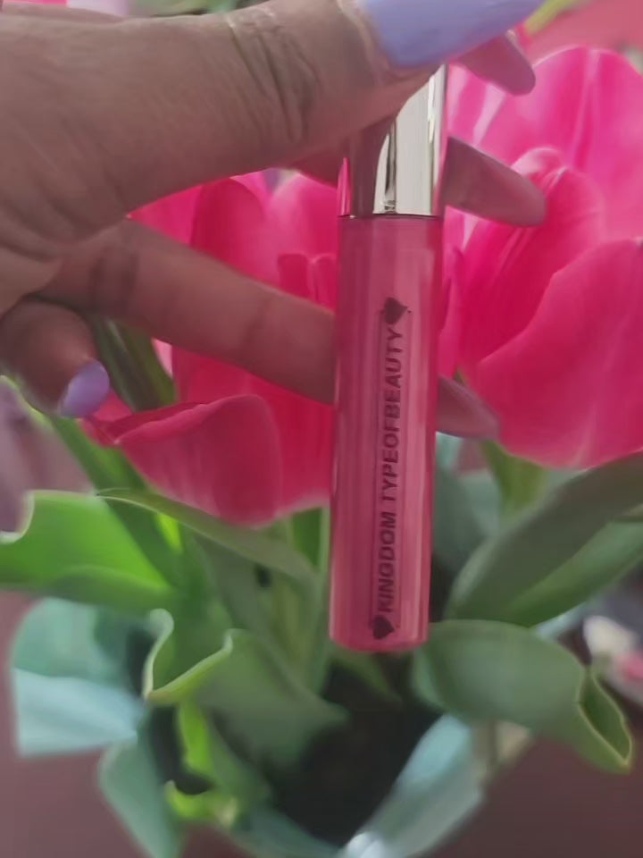 Shimmery, pastel watermelon lipgloss