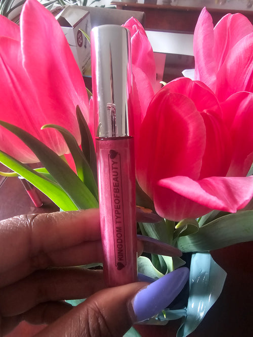 Shimmery, pastel watermelon lipgloss